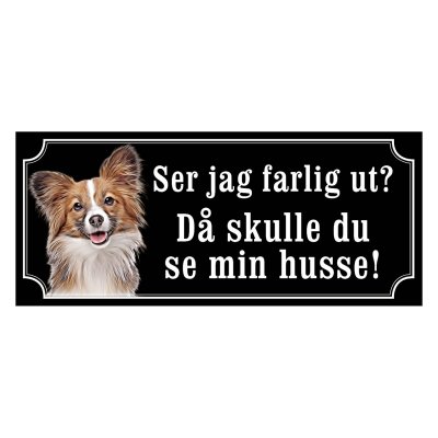 Papillon brun/vit gammaldags stil emaljskylt hund