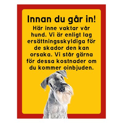 Röd/gul hundskylt, Schnauzer hundskyltar, hundskyltar
