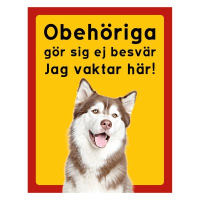 Röd/gul hundskylt, Siberian husky, hundskyltar