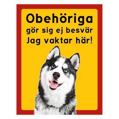 Röd/gul hundskylt, Siberian husky, hundskyltar
