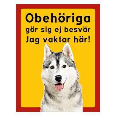 Röd/gul hundskylt, Siberian husky, hundskyltar