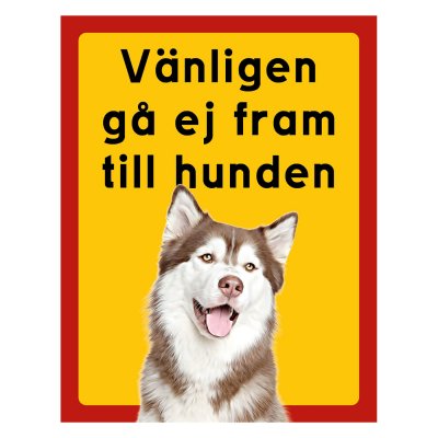 Röd/gul hundskylt, Siberian husky, hundskyltar