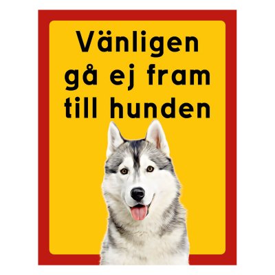 Röd/gul hundskylt, Siberian husky, hundskyltar