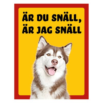 Röd/gul hundskylt, Siberian husky, hundskyltar