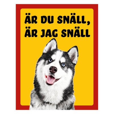 Röd/gul hundskylt, Siberian husky, hundskyltar