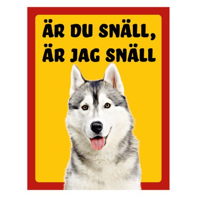 Röd/gul hundskylt, Siberian husky, hundskyltar