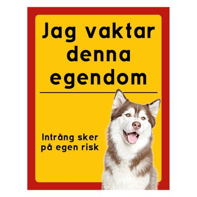 Röd/gul hundskylt, Siberian husky, hundskyltar