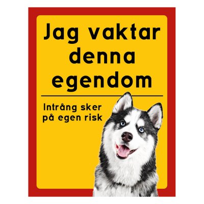 Röd/gul hundskylt, Siberian husky, hundskyltar