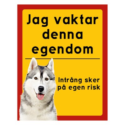 Röd/gul hundskylt, Siberian husky, hundskyltar