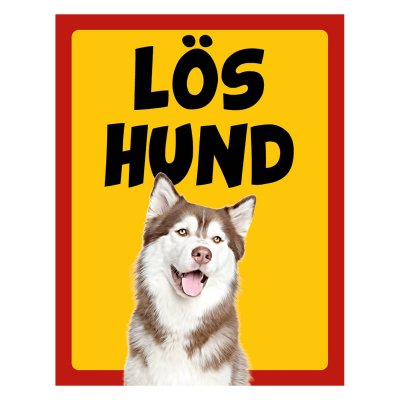 Röd/gul hundskylt, Siberian husky, hundskyltar