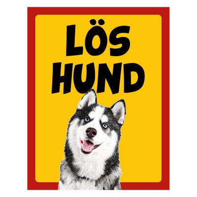 Röd/gul hundskylt, Siberian husky, hundskyltar