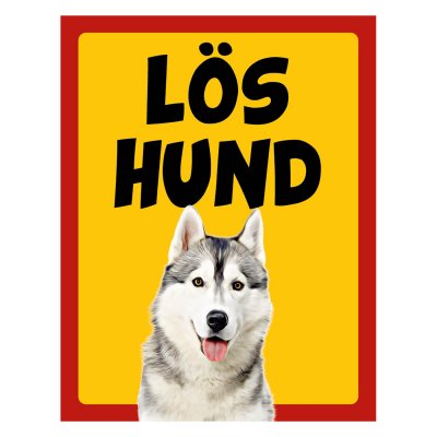 Röd/gul hundskylt, Siberian husky, hundskyltar