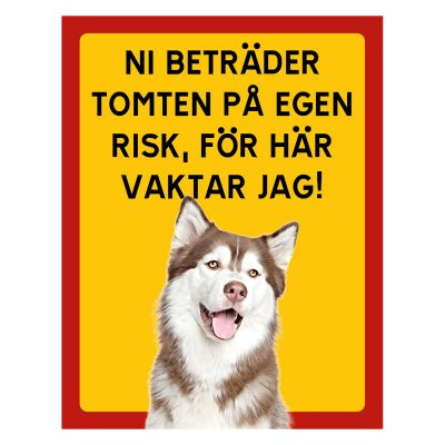 Röd/gul hundskylt, Siberian husky, hundskyltar