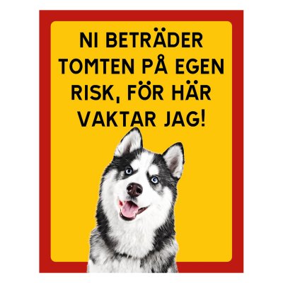 Röd/gul hundskylt, Siberian husky, hundskyltar