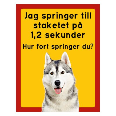 Röd/gul hundskylt, Siberian husky, hundskyltar