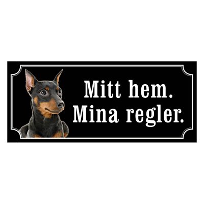 Dvärgpinscher svart gammaldags stil emaljskylt hund