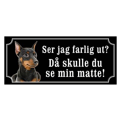 Dvärgpinscher svart gammaldags stil emaljskylt hund