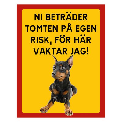 Röd/gul hundskylt, Dvärgpinscher hundskyltar, hundskyltar