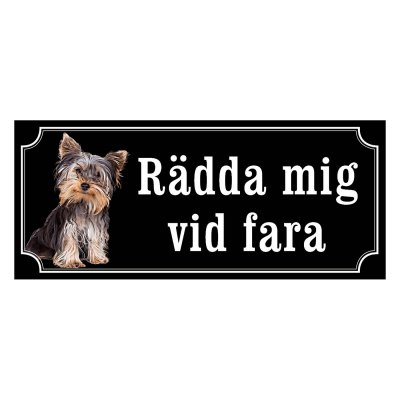 Yorkshireterrier black and tan gammaldags stil emaljskylt hund