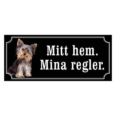 Yorkshireterrier black and tan gammaldags stil emaljskylt hund