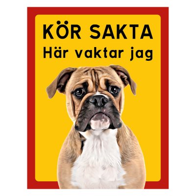 Röd/gul hundskylt, Continental Bulldog hundskyltar, hundskyltar