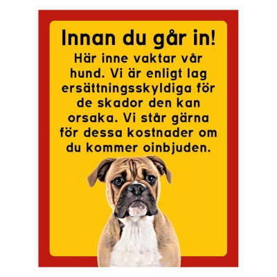 Röd/gul hundskylt, Continental Bulldog hundskyltar, hundskyltar