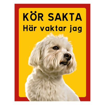 Röd/gul hundskylt, Coton de tulear hundskyltar, hundskyltar