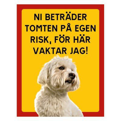 Röd/gul hundskylt, Coton de tulear hundskyltar, hundskyltar