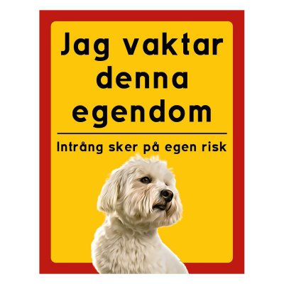 Röd/gul hundskylt, Coton de tulear hundskyltar, hundskyltar