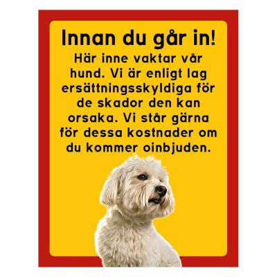 Röd/gul hundskylt, Coton de tulear hundskyltar, hundskyltar