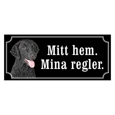 Curly coated Retriever gammaldags stil emaljskylt hund