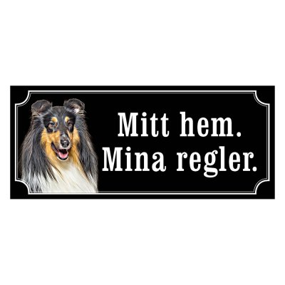 Collie trefärgad gammaldags stil emaljskylt hund