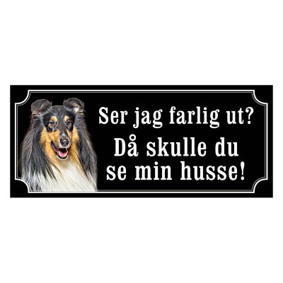Collie trefärgad gammaldags stil emaljskylt hund
