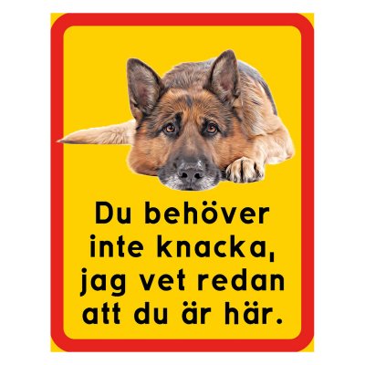 Schäfer, hundskyltar, gul/röd, du behöver inte knacka