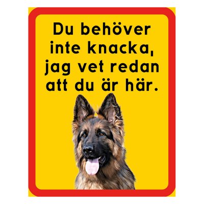 Schäfer, hundskyltar, gul/röd, du behöver inte knacka