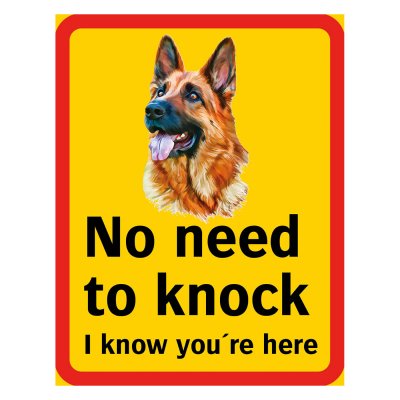 Schäfer, hundskyltar, gul/röd, no need to knock