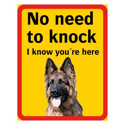 Schäfer, hundskyltar, gul/röd, no need to knock