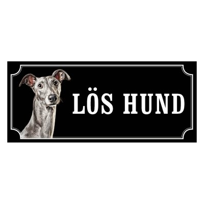 Whippet blå, hundskylt, skylt hund, Whippet