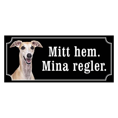 Whippet fawn, hundskylt, skylt hund,