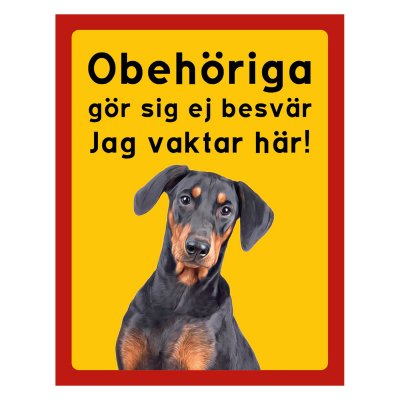 Röd/gul hundskylt, Pinscher,