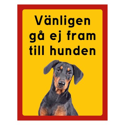 Röd/gul hundskylt, Pinscher,