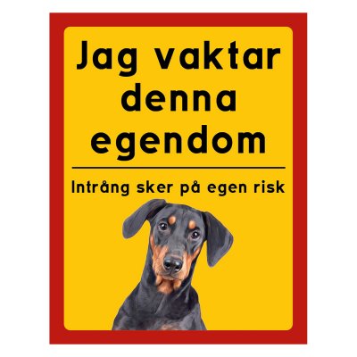 Röd/gul hundskylt, Pinscher,