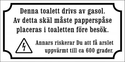 Toalettskylt, 200x100 mm, vit/svart