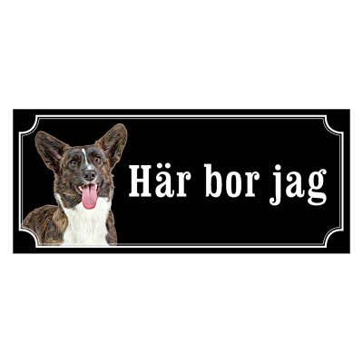 Welsh corgi cardigan i färgen brindle, hundskylt