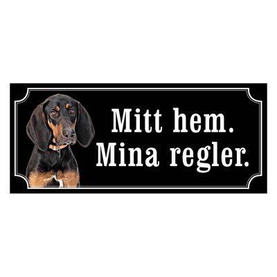 Black and tan coonhound gammaldags stil emaljskylt hund