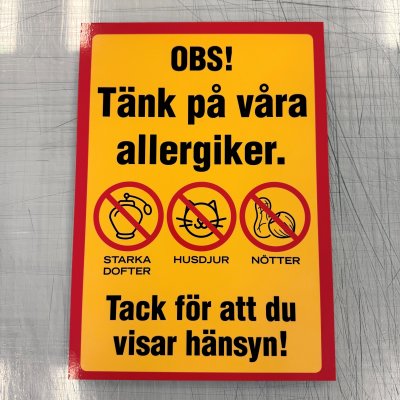 Fynd - OBS, Tänk på våra allergier