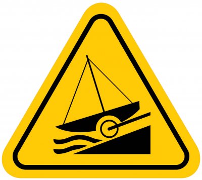 Dekal/Klistermärke  - Varning båtramp för sjösättning