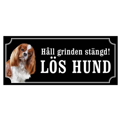skylt klistermärke dekal cavaljer king charles varning för hunden gammaldags skylt fina hundskyltar hundskylt lös hund grindskyl