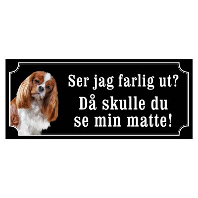 skylt klistermärke dekal cavaljer king charles varning för hunden gammaldags skylt fina hundskyltar hundskylt matte
