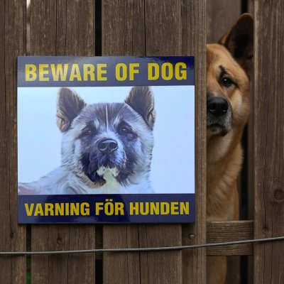 skylt varning för hunden akita
